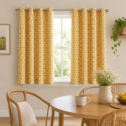 Thermal Insulated Window Room Grommet Curtain Drapes for Bedroom and Living Room, Set of 2 Panels, W52 x L63 inch,Yellow Geo Patten in White