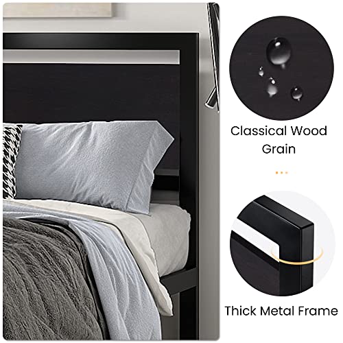 Heavy Duty Full Size Bed Frame with Modern Headboard, Black, view 6