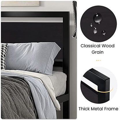 Heavy Duty Full Size Bed Frame with Modern Headboard, Black, view 6