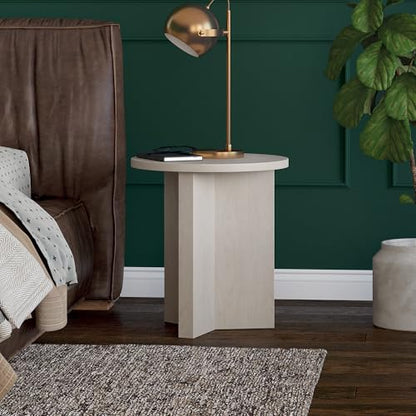 20" Round Side Table, Nightstand, End Table, Beech White | Scandinavian-inspired round end table with an X-base and clean lines for living rooms, offices, or bedrooms