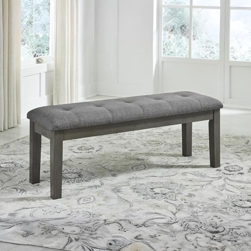 Signature Design by Ashley Hallanden Collection 50" Cushioned Dining Bench, Textural Fabric with Solid Wood Legs, Contemporary Two-Tone Gray Finish for Kitchens and Dining Rooms