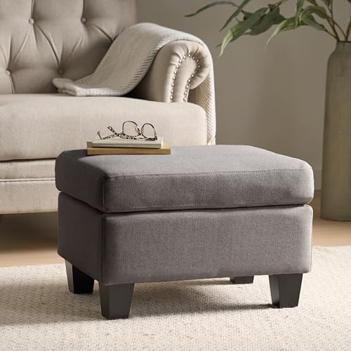 Foot Rest Ottoman Fabric Upholstered Foot Stool Birch Wood Leg Multi Purpose Padded Seat for Living Room Bedroom Office Grey