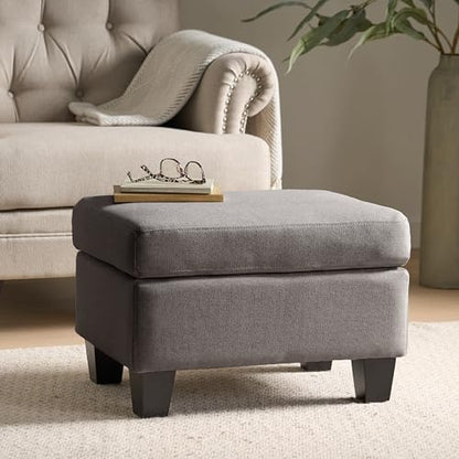 Foot Rest Ottoman Fabric Upholstered Foot Stool Birch Wood Leg Multi Purpose Padded Seat for Living Room Bedroom Office Grey