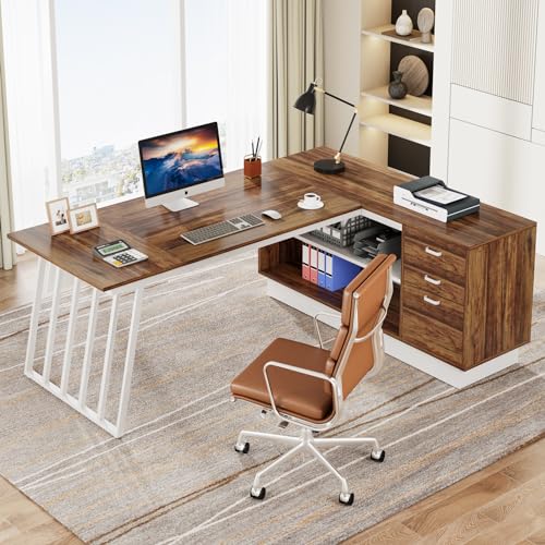 71-Inch Executive Desk, L-Shaped Desk with Cabinet, view 5