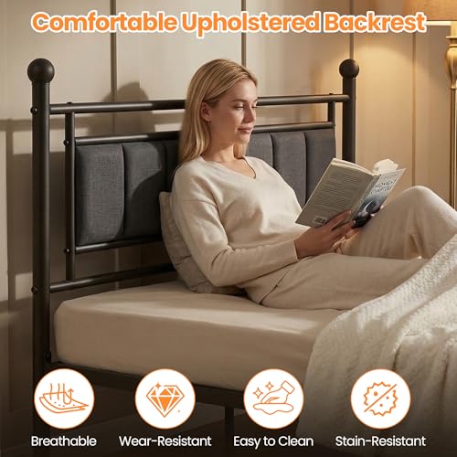 Velvet Upholstered Queen Bed Frame with Headboard, view 7