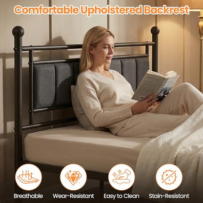 Velvet Upholstered Queen Bed Frame with Headboard, view 7