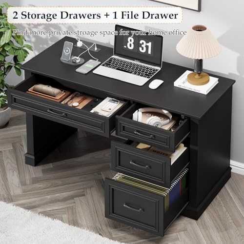 Farmhouse 47" Workstation Computer Desk with Drawers, Pure Black, view 4