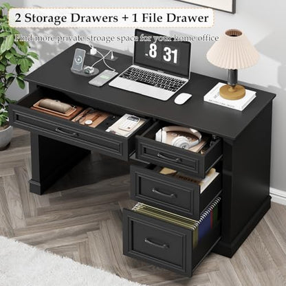 Farmhouse 47" Workstation Computer Desk with Drawers, Pure Black, view 4