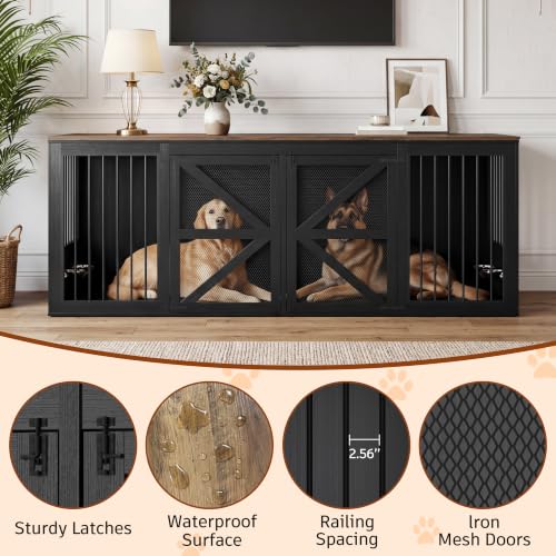 94.8" Dog Crate Furniture for 2 Dogs with Divider, Black, view 5