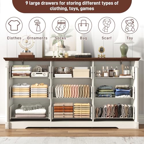Farmhouse Wood 9 Drawer Dresser for Bedroom, view 6