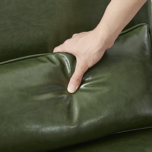 Mid Century Hunter Green Accent Armchair, Single Reading Armchair PU Leather Lounge Chair with Walnut Ruberwood Frame