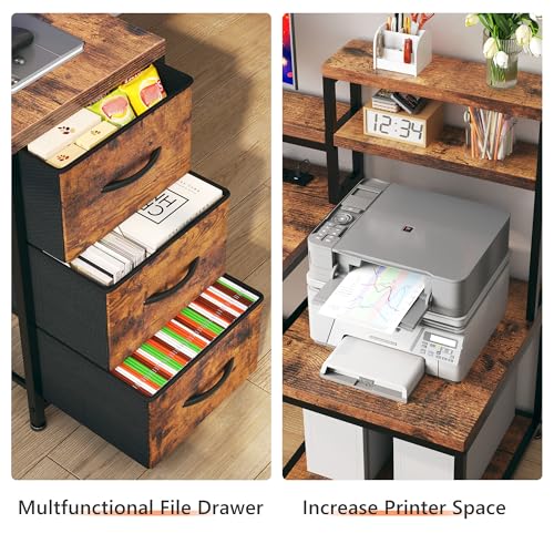 EnHomee71 L Shaped Computer Desk with Drawers,Printer Shelf for Home Office, view 6