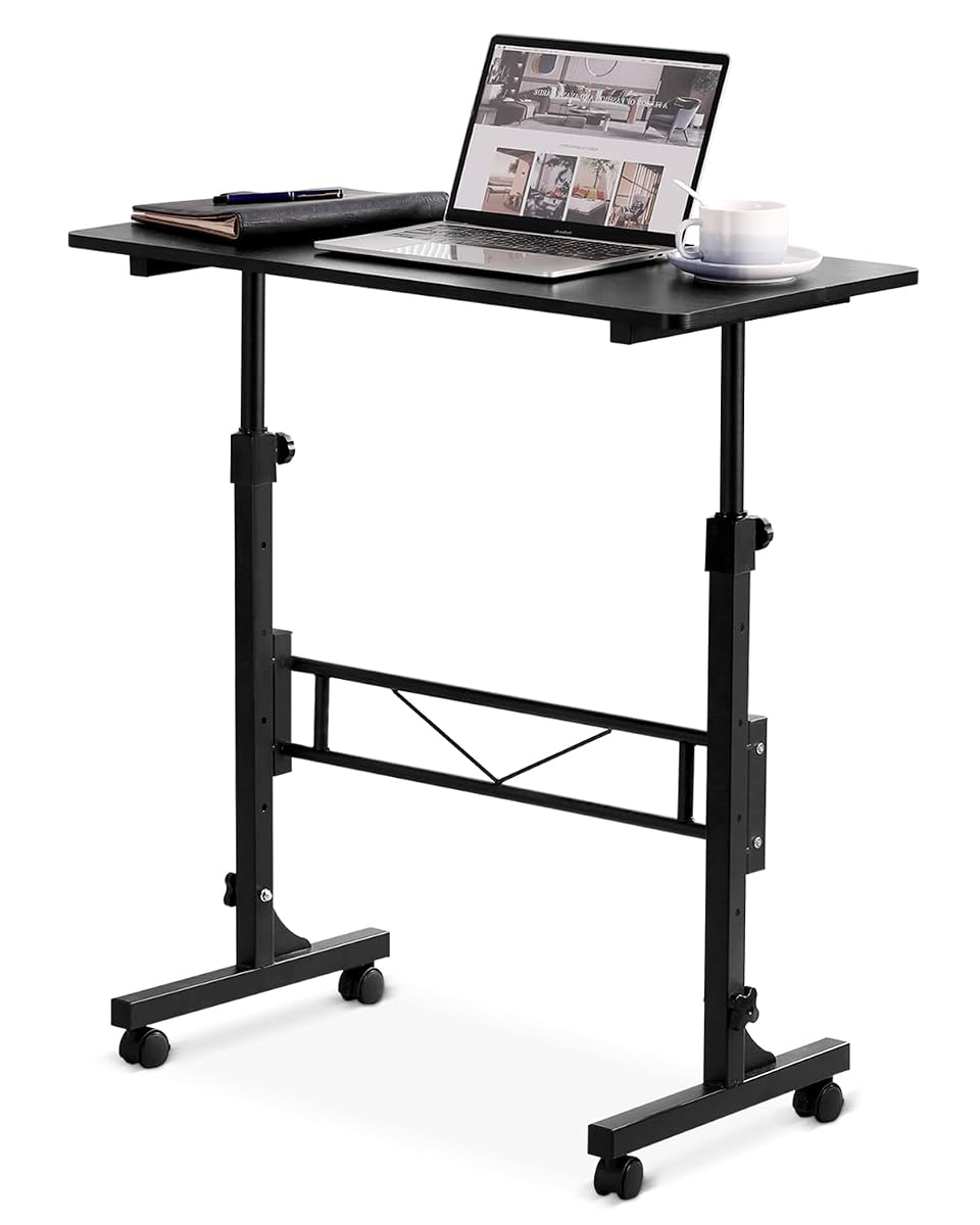 Small Standing Desk Adjustable Height, Mobile Stand Up Desk with Wheels