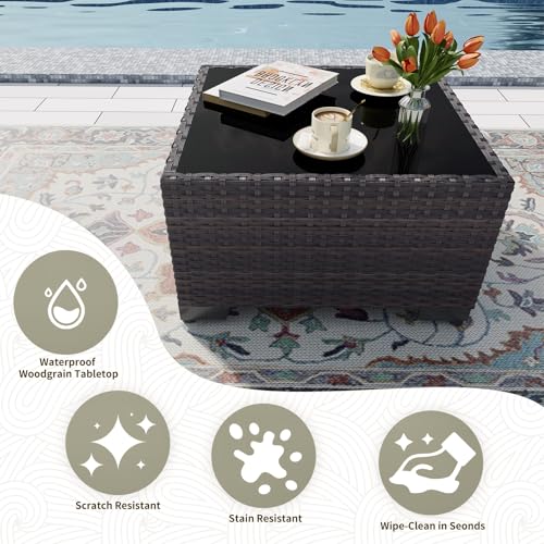 6 Pieces Patio Furniture Set with 1 Coffee Table, 5 Seater Rattan Outdoor Sectional with Wide Armrests 29.5'' High Backrest Thick Waterproof Cushions, Conversation Sets for Deck Garden Gray