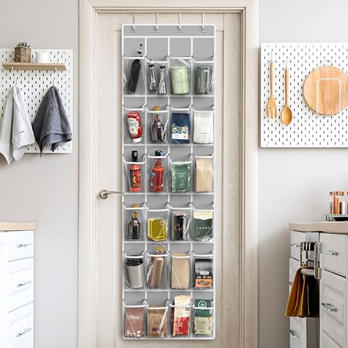 24 Pockets Clear Over the Door Shoe Organizer, Gray, view 8