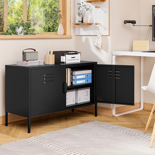 Black Metal Storage Cabinet with Doors and Shelves, view 6