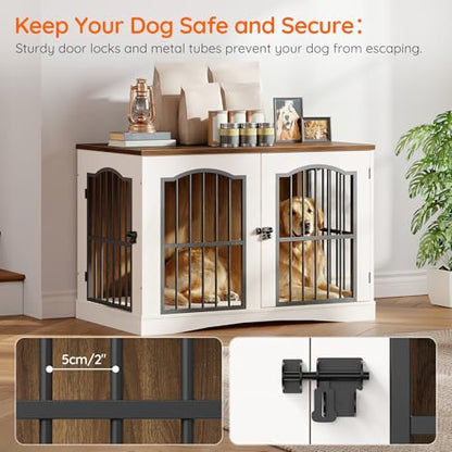 39.4" Wooden Dog Crate Furniture, Heavy Duty Dog Kennel Indoor with 3 Doors, view 5