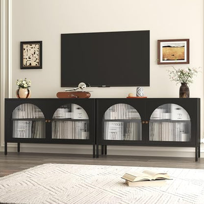 Metal Locker TV Stand, Accent Storage Cabinet with 2 Acrylic Doors, Low Hallway Cabinet with Adjustable Shelf, Sideboard for Home,Office,Entryway,Dining/Living Room,Bedroom,Black