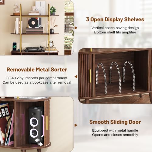 Tall Record Player Stand with Charging Station, view 6