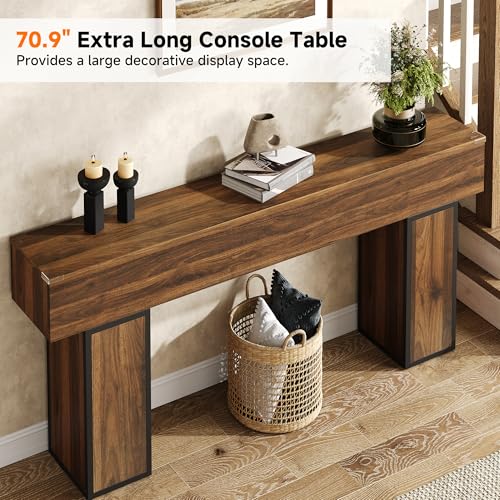 70.9-Inch Long Console Table, Wooden Sofa Table Behind Couch Tables, Farmhouse Entryway Table Accent Table for Entrance, Hallway, Living Room, Foyer, Rustic Brown