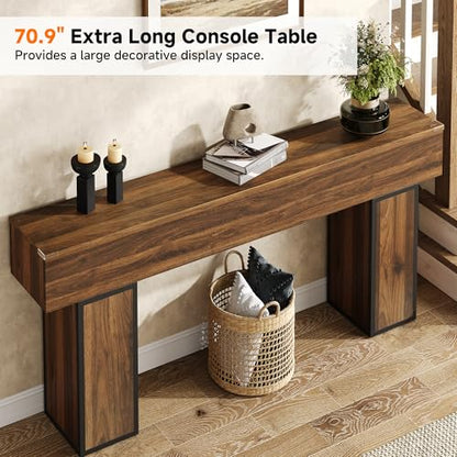 70.9-Inch Long Console Table, Wooden Sofa Table Behind Couch Tables, Farmhouse Entryway Table Accent Table for Entrance, Hallway, Living Room, Foyer, Rustic Brown