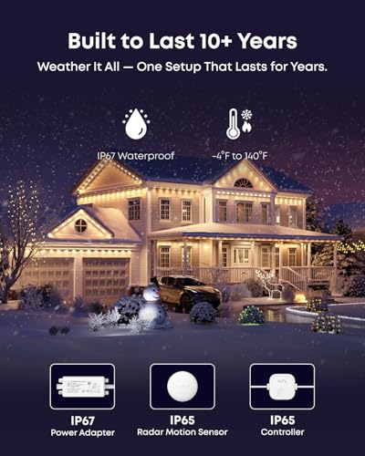 eufy Permanent Outdoor Lights S4, Radar-Activated, 200ft with 144 RGBWW LED String Lights for Daily, Accent and Christmas Decorations, AI Themes, Work Cams, Matter Support, IP67 Waterproof