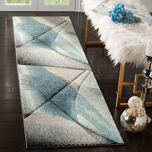SAFAVIEH Hollywood Collection Area Rug - 9' Square, Grey & Teal, Mid-Century Modern Design, Non-Shedding & Easy Care, Ideal for High Traffic Areas in Living Room, Bedroom (HLW715D)
