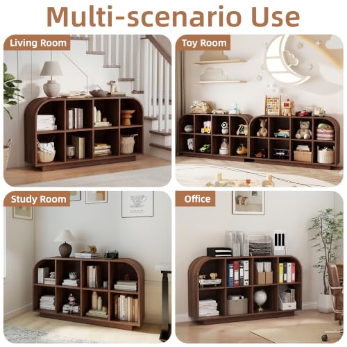 8 Cube Storage Organizer, 2-Tier Low Bookcase 55.1" L, Walnut, view 6