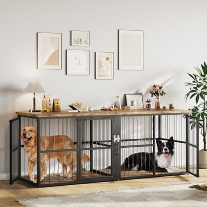 87 in Extra Large Double Dog Crate Furniture with Divider, view 2