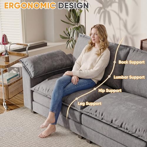 118.9'' L Shaped Sectional Couch, Modular Cloud Sofa with Deep Seat & Double Layer Cushion, Modern Chenille Sofa Couches with Movable Ottoman for Living Room & Appartment (Light Grey, L Shaped Sofa)