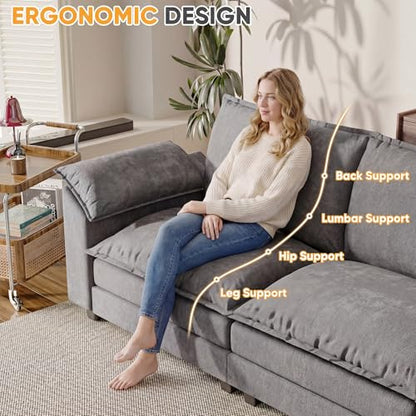 118.9'' L Shaped Sectional Couch, Modular Cloud Sofa with Deep Seat & Double Layer Cushion, Modern Chenille Sofa Couches with Movable Ottoman for Living Room & Appartment (Light Grey, L Shaped Sofa)
