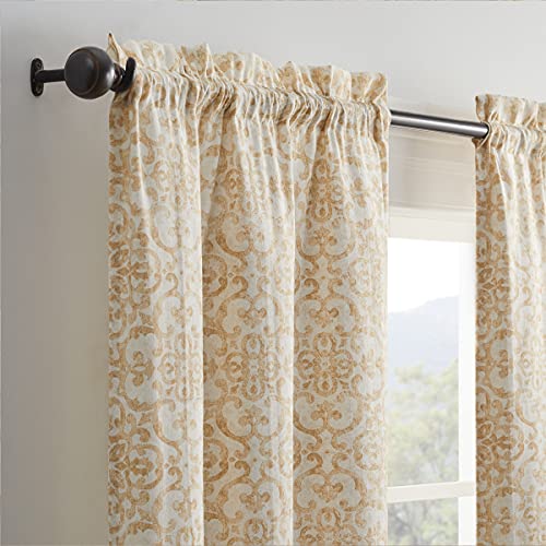 Pairs to Go Brockwell Decorative Window Treatment Rod Pocket Curtains for Living Room, Double Panel, 28" x 95", Wheat