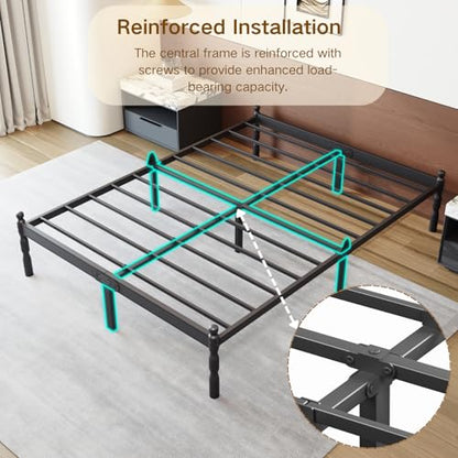 Heavy Duty Full Size Bed Frame, 14" Black Metal with Storage, view 7