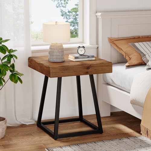 2PCS Solid Wood Nightstand with Metal Frame, Industrial Square Bedside Table for Bedroom, Small Spaces (2)