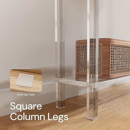 Acrylic Narrow Console Table for Entryway, 7.6" D x 39.4" W x 31.5" H, Square Legs, Skinny Entry Table for Sofa, Foyer, Hallway, Living Room, Modern, 2-Tier, Clear