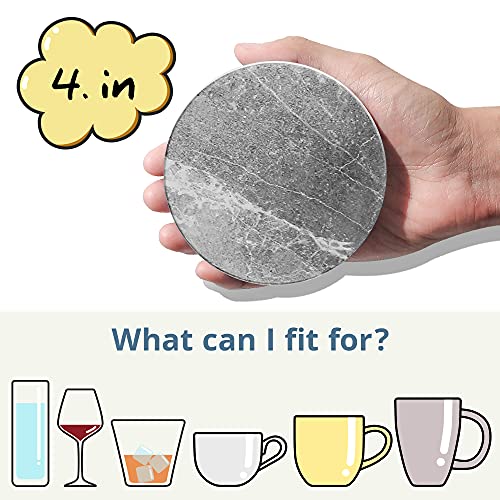 Coasters for Drinks Absorbent, Living Room Decor, Ceramic Coasters Set of 6 with Cork Base, Protect Wooden Table or Furniture from Scratched, Drink Coasters with Holder - Grey