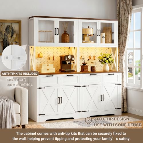 71" Kitchen Pantry Cabinet with LED Light & Outlet, Microwave Stand, view 7