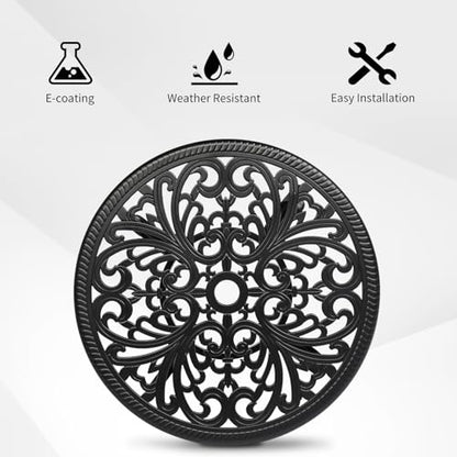 23.6" Cast Aluminum Round Patio Table with Umbrella Hole - All Weather Outdoor Bistro & End Table (Black)