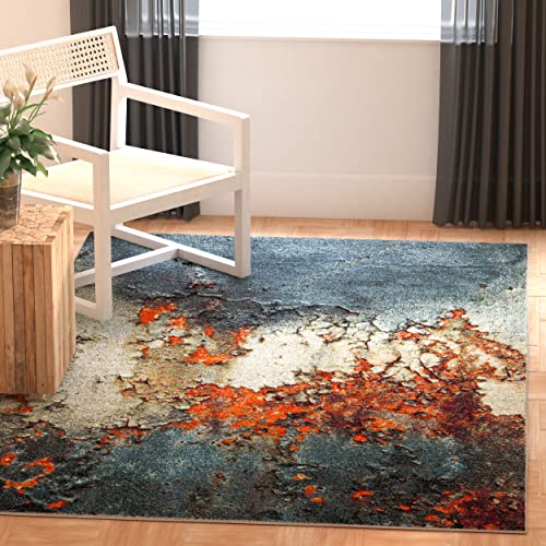SAFAVIEH Glacier Collection Accent Rug - 4' x 6', Blue & Multi, Modern Abstract Design, Non-Shedding & Easy Care, Ideal for High Traffic Areas in Entryway, Living Room, Bedroom (GLA125B)