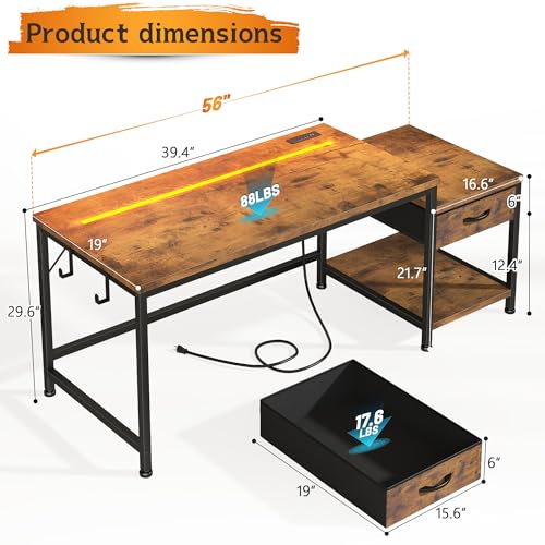 56"Computer Desk with Printer Shelf,Drawer & Hook for Home Office, view 3