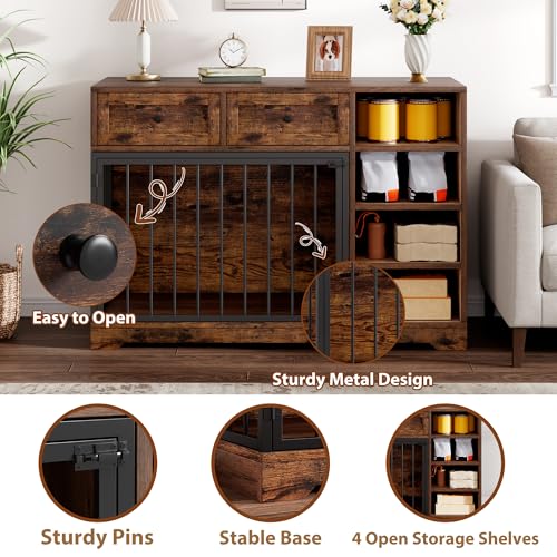 47” Large Dog Crate, Dog Kennel Indoor with 2 Drawers and 4 Shelves, view 7