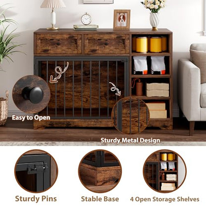 47” Large Dog Crate, Dog Kennel Indoor with 2 Drawers and 4 Shelves, view 7