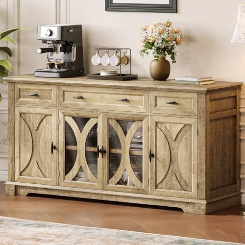 64" Farmhouse Sideboard Cabinet with 3 Drawers and 4 Doors, view 2
