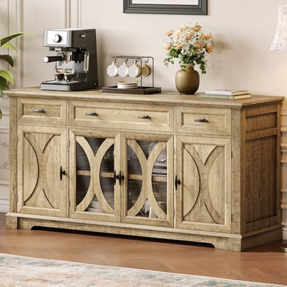 64" Farmhouse Sideboard Cabinet with 3 Drawers and 4 Doors, view 2