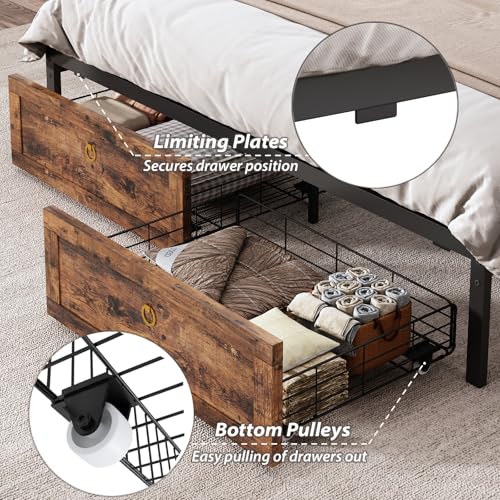 King Size Bed Frames with Storage Headboard and 4 Drawers, view 6
