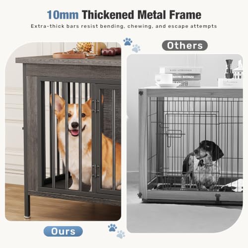 63" Dog Crate Furniture for 2 Dogs with Divider, Gray Wood Grain, view 6
