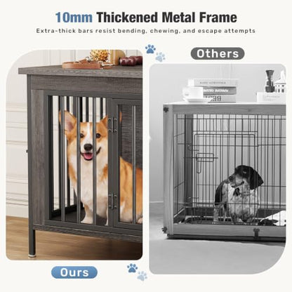 63" Dog Crate Furniture for 2 Dogs with Divider, Gray Wood Grain, view 6