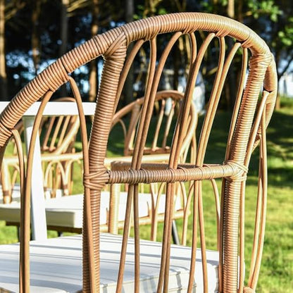 4 Pieces Rattan Wicker Dinning Chairs, Outdoor Indoor Patio Furniture Set with Cushion and Curved Back All Weather Bistro Chair for Garden Backyard Porch Poolside Restaurant (Beige)