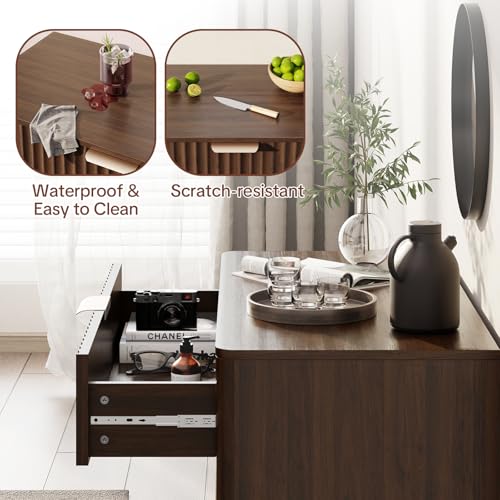 Fluted Buffet Cabinet Accent with Doors & Drawer 31" Walnut, view 6