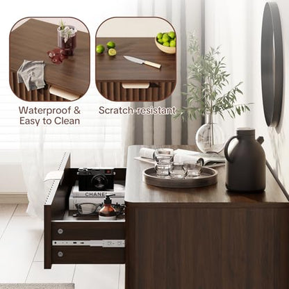 Fluted Buffet Cabinet Accent with Doors & Drawer 31" Walnut, view 6